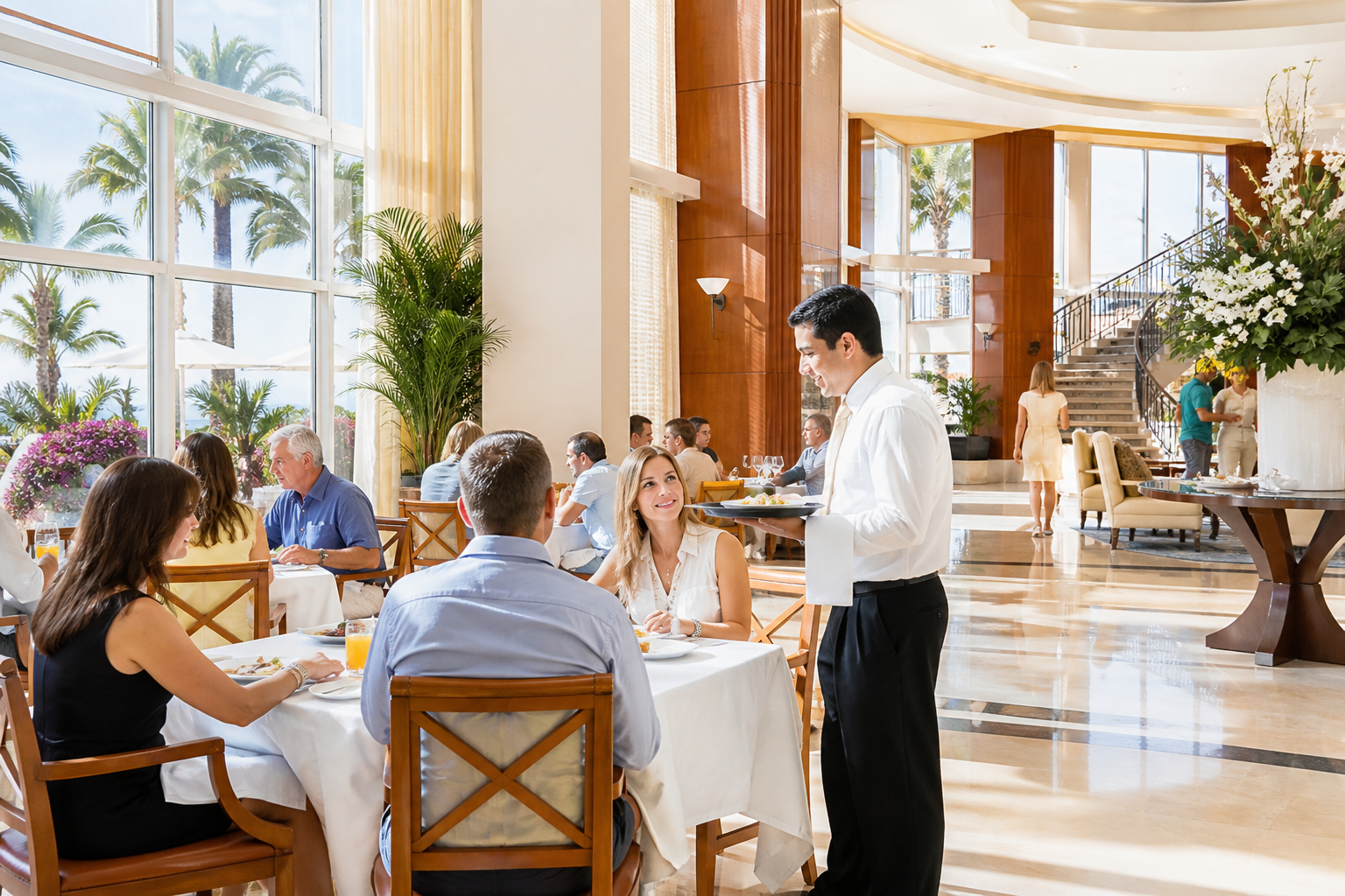 Hospitality: a lobby and reception desk